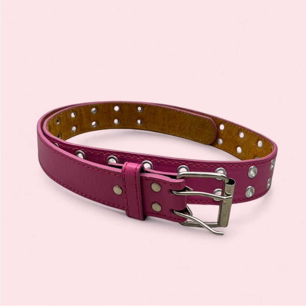 Y2K hot pink genuine leather grommet belt